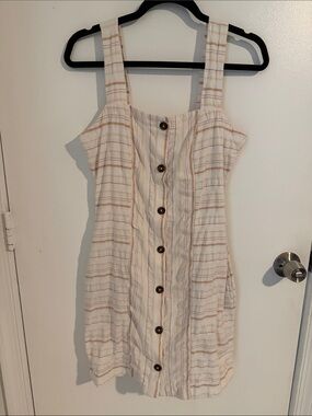 Sleeveless Cream Stripe Button-Front Summer Dress